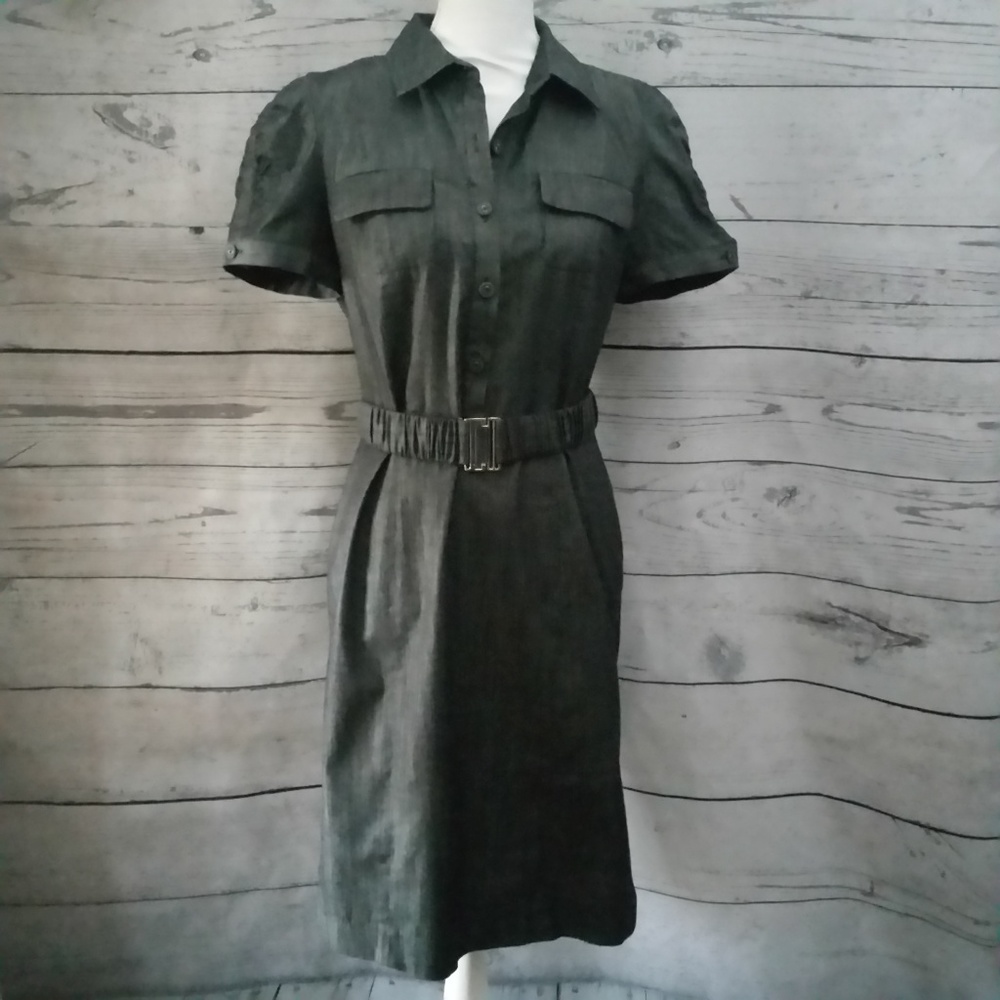 Calvin Klein Dress Gray Belted Stretch Cotton